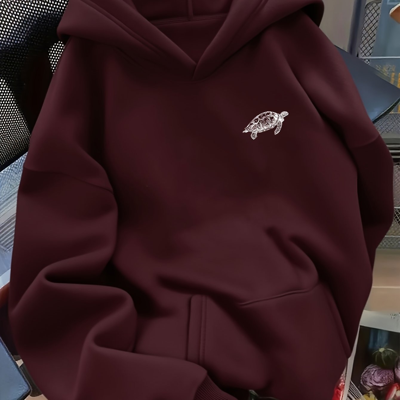 TEMU D92-one Loose Hooded Sweatshirt, Fashionable Versatile Turtle Print Hoodie, Spring And Autumn, Women's L14247