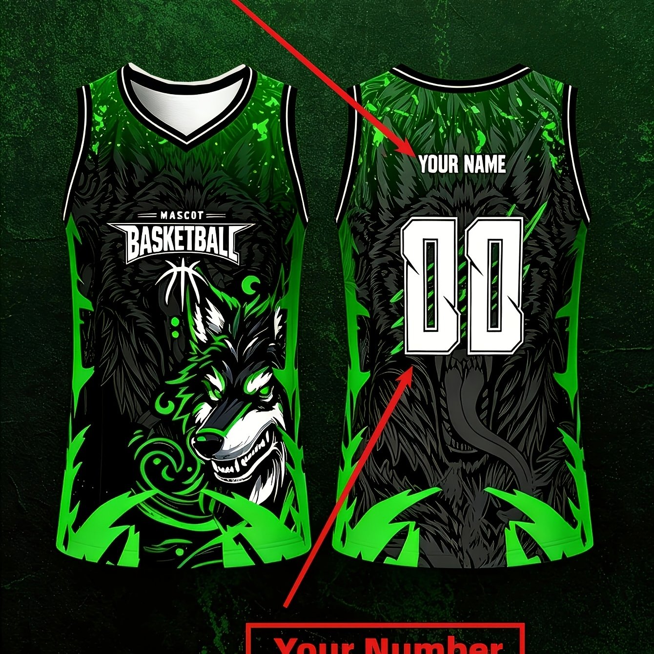 TEMU Men's Customizable Basketball Uniforms - Printable With Name And Number, V-neck Wolf Print Basketball Jersey, Basketball Uniform, Basketball