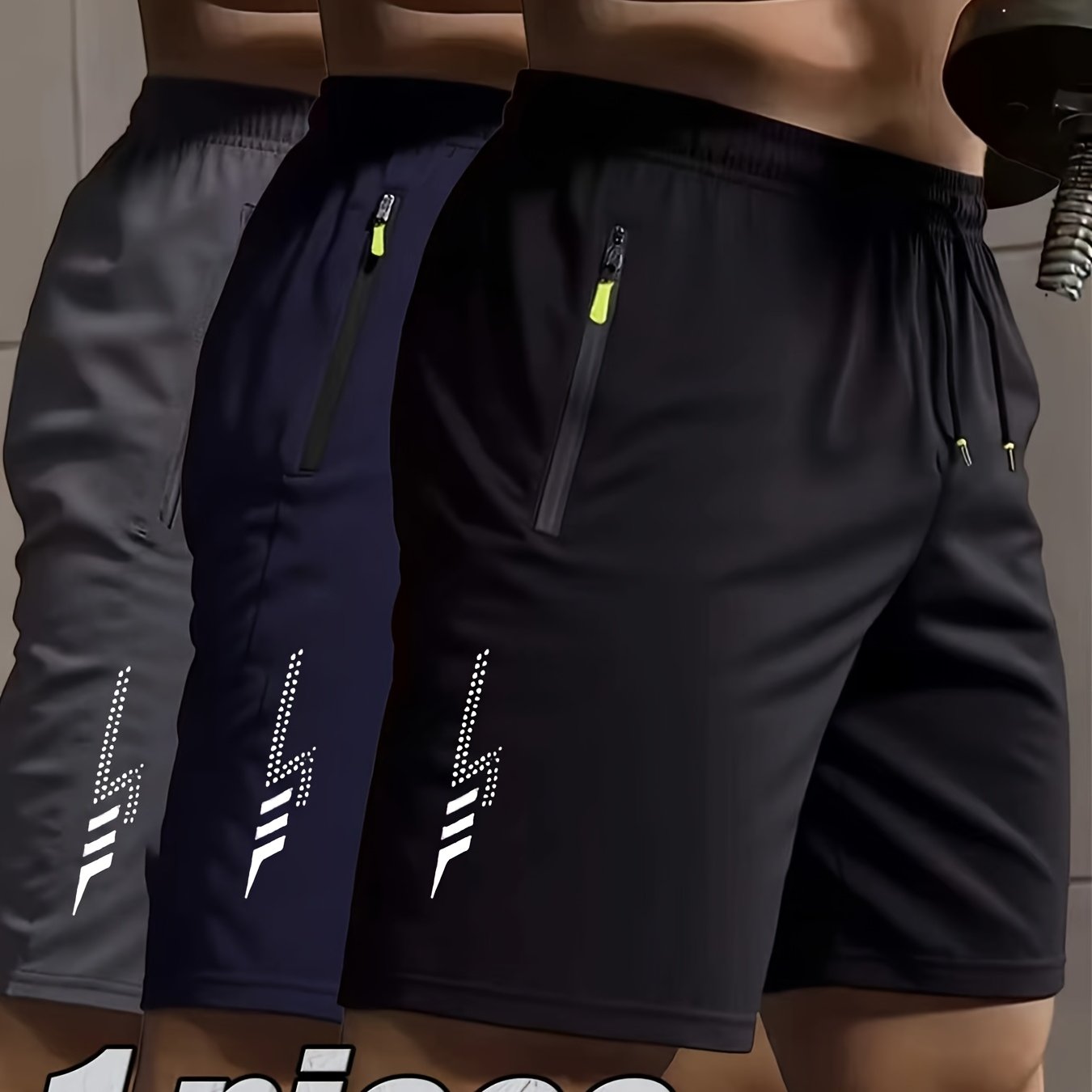 TEMU 5 Color Options , Unisex Stylish And Trendy Cool Jogging Shorts With Double-sided Lightning Prints, Zippered Pockets, And Waist Drawstrings.