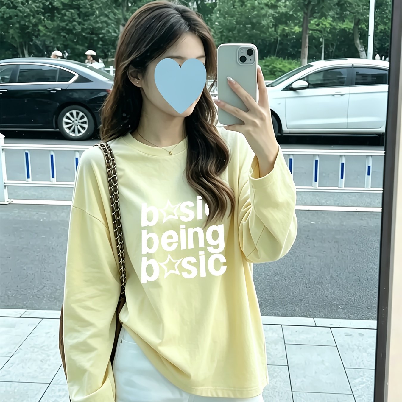 TEMU 1pc Women's Oversized Korean- Street T-shirt - "" Letter Print & Suitable For, Loose Fit Long Sleeve Top, Round Neck Casual Blouse Shirt For