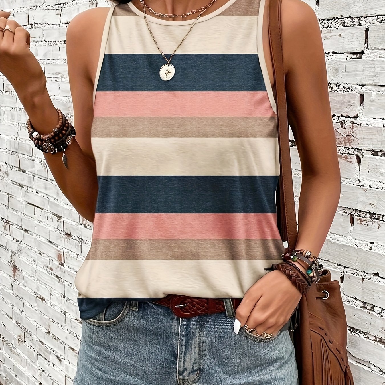 E-shop Sommer Damen Basislayer Vielseitiges Gestreiftes Damen Kurzarm T-Shirt Tank Top Rundhals