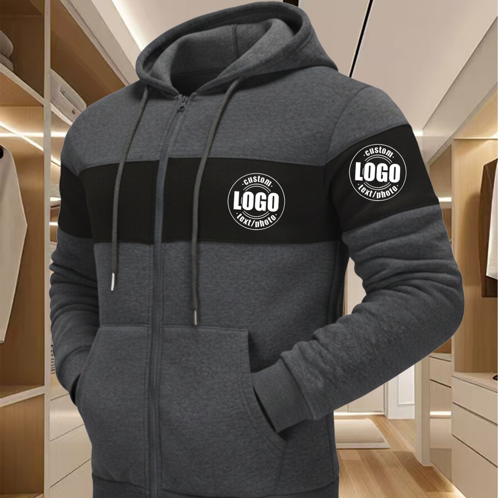 TEMU Men's Custom Color-block Hoodie - Add Your Text, Logo, Or Photo For Personalized Printing - Blending Street And Sport Styles - Multiple Colors -