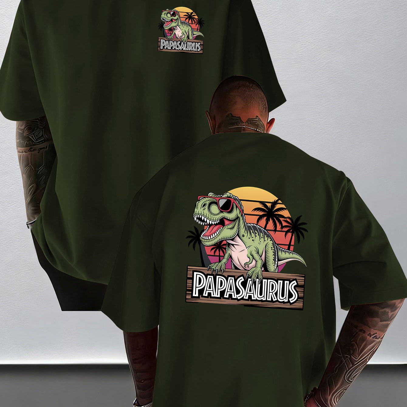 TEMU Men's Dinosaur Print T-shirt - Style Short Sleeve Tee With Graphics, Casual Round Neck Shirt Suitable For Gym, Outdoor, Casual Attire - Machine