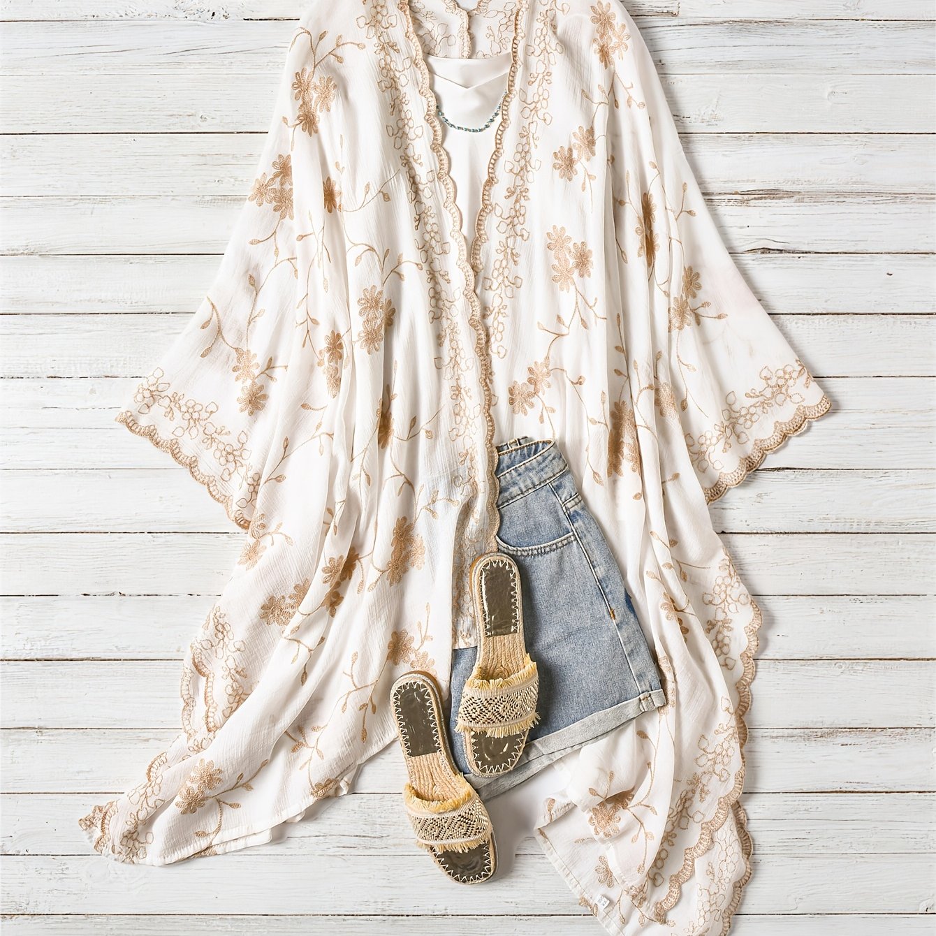 TEMU Plus Size, Bohemian Vine Floral Embroidered Cardigan, Women's Lightweight Beach Cardigan, Vibe Outerwear