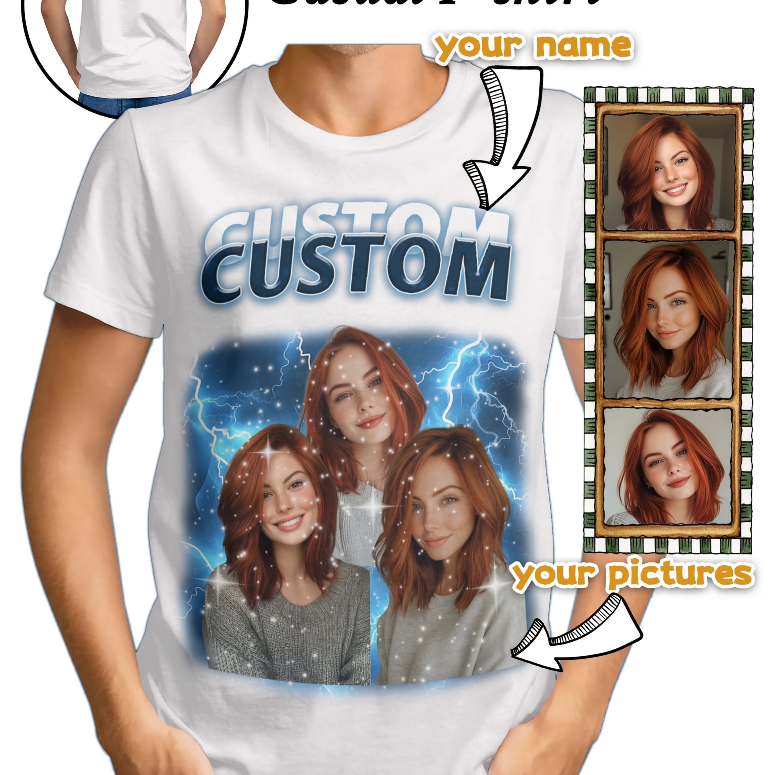 TEMU Custom Men's Crew Neck T-shirt With Personalized Photo And Text, , Casual Fashion Style, Short Sleeve Tops, Perfect For Family Gatherings,