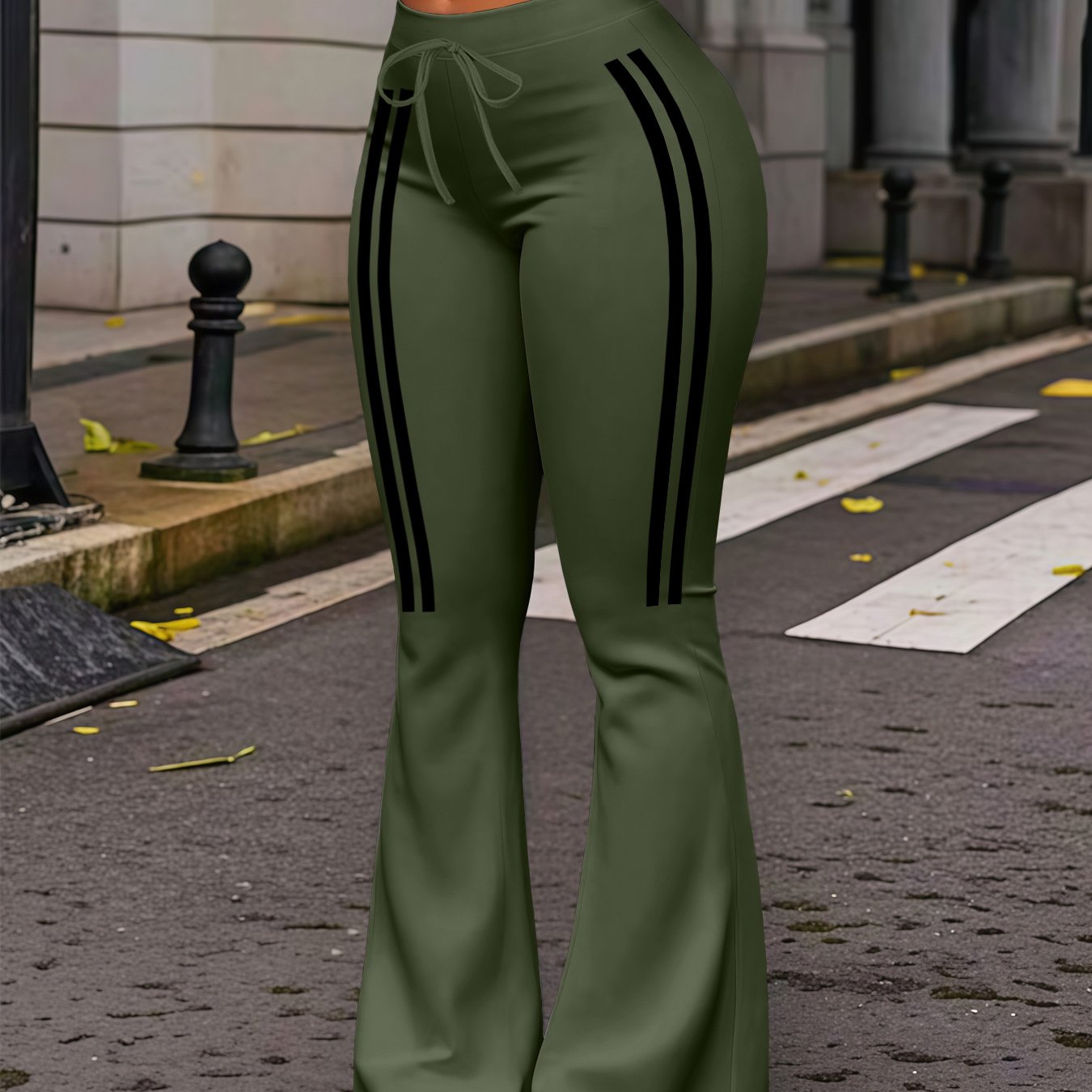 TEMU Pantalon 2026 Printemps Femme, Coupe Slim Confortable Décontractée avec Cordon de Serrage à Taille Élastique, Jambes Droites et Évasées, Imprimé