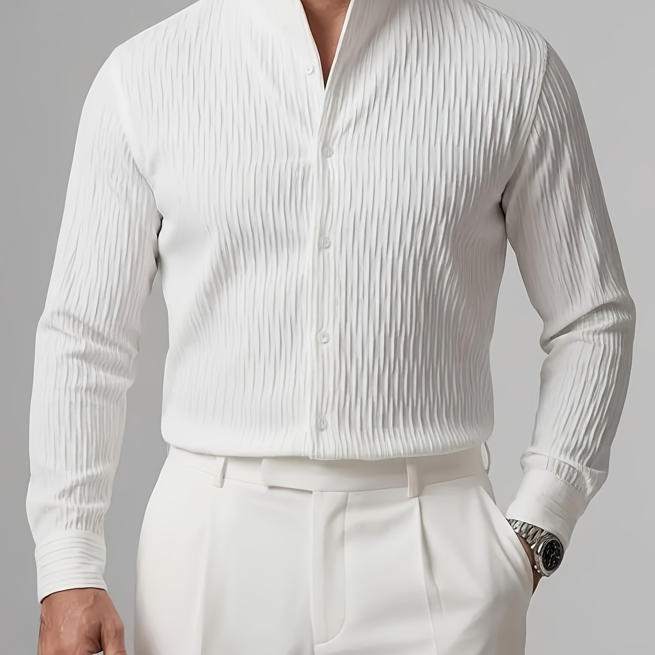 TEMU Men's Plain-colored Short-sleeved Casual Long-sleeved Shirt With A Simple Collar For Spring And Summer , Smart Casual