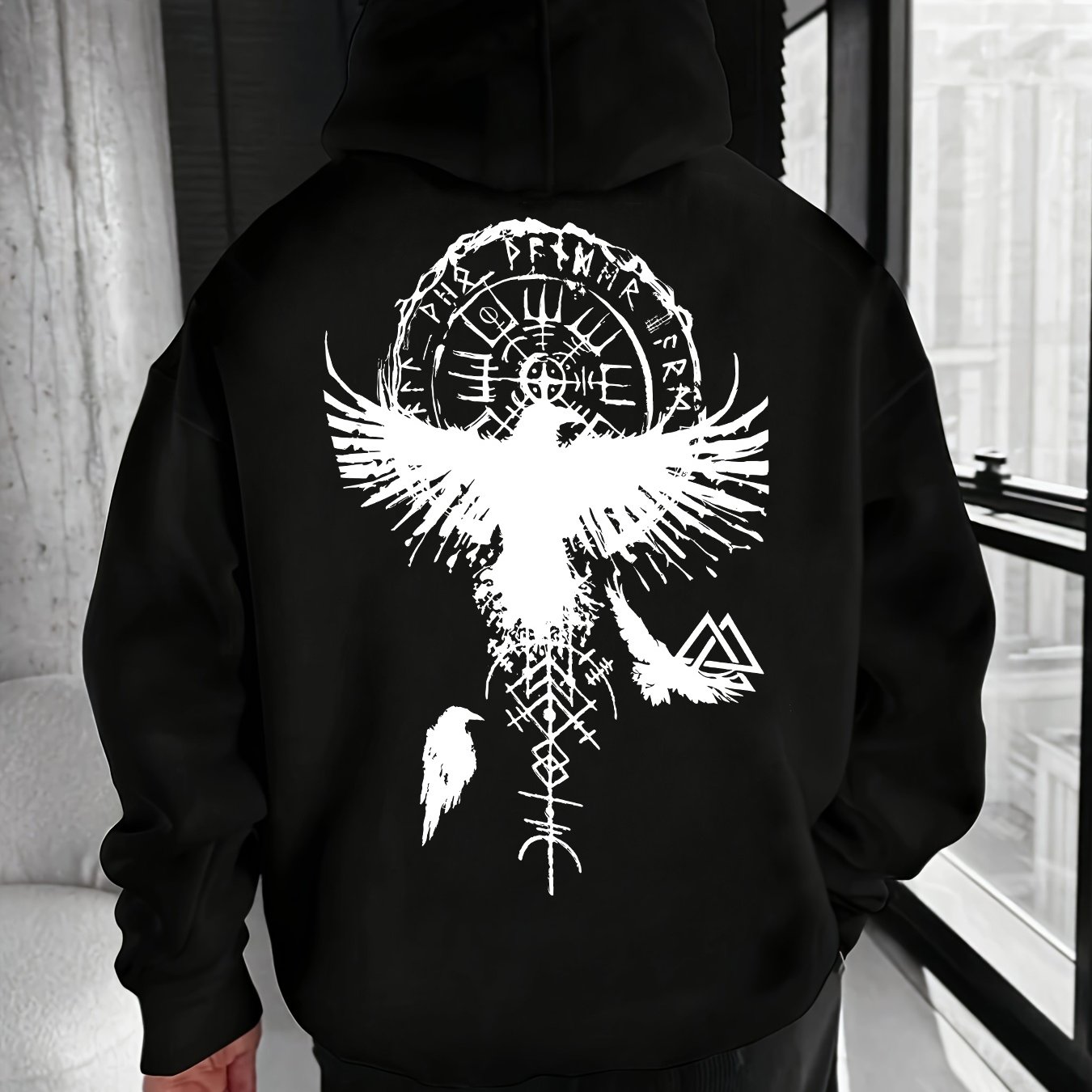 Men's "" Pattern Print Hooded Sweatshirt With Drawstring And Kangaroo Pocket, Comfortable Casual Fashion Hoodie Pullover