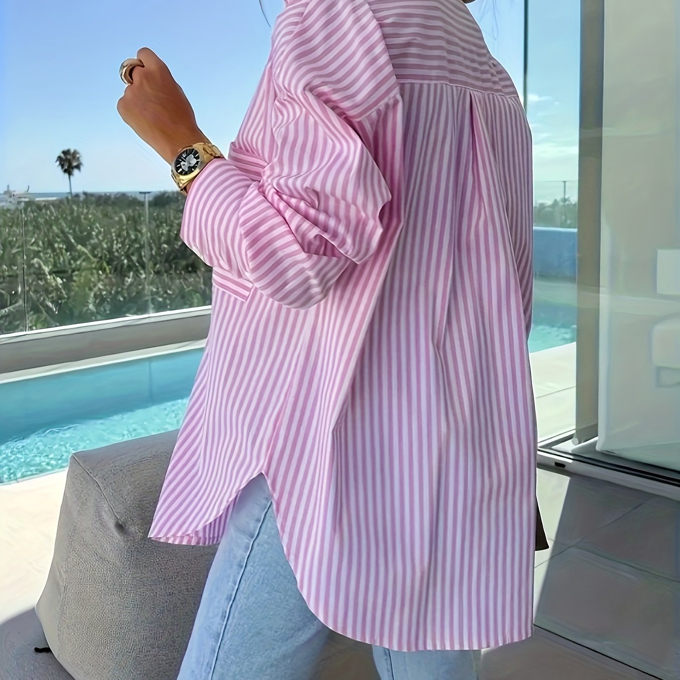 TEMU Casual Vacation Loose Fit Striped Shirt