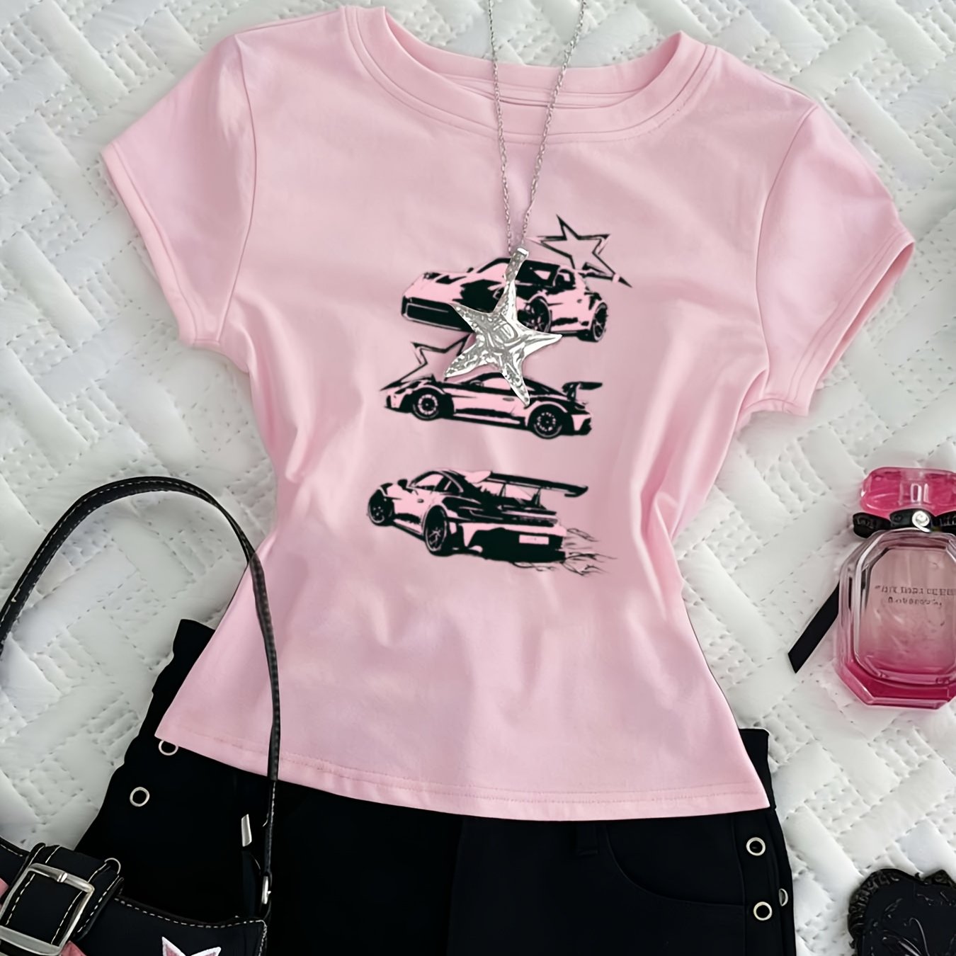 TEMU A Women's Casual Top With A European And American Instagram-, Featuring A Summer Hot Street Style, Sweet Yet Edgy Personality, Trendy Dark Y2k