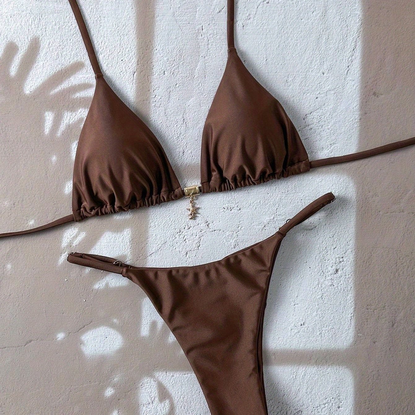 E-shop Neuer sexy brauner Damenmode Strand Bikini Badeanzug Zweiteiler Sommerurlaub Pool Party Neckholder Style