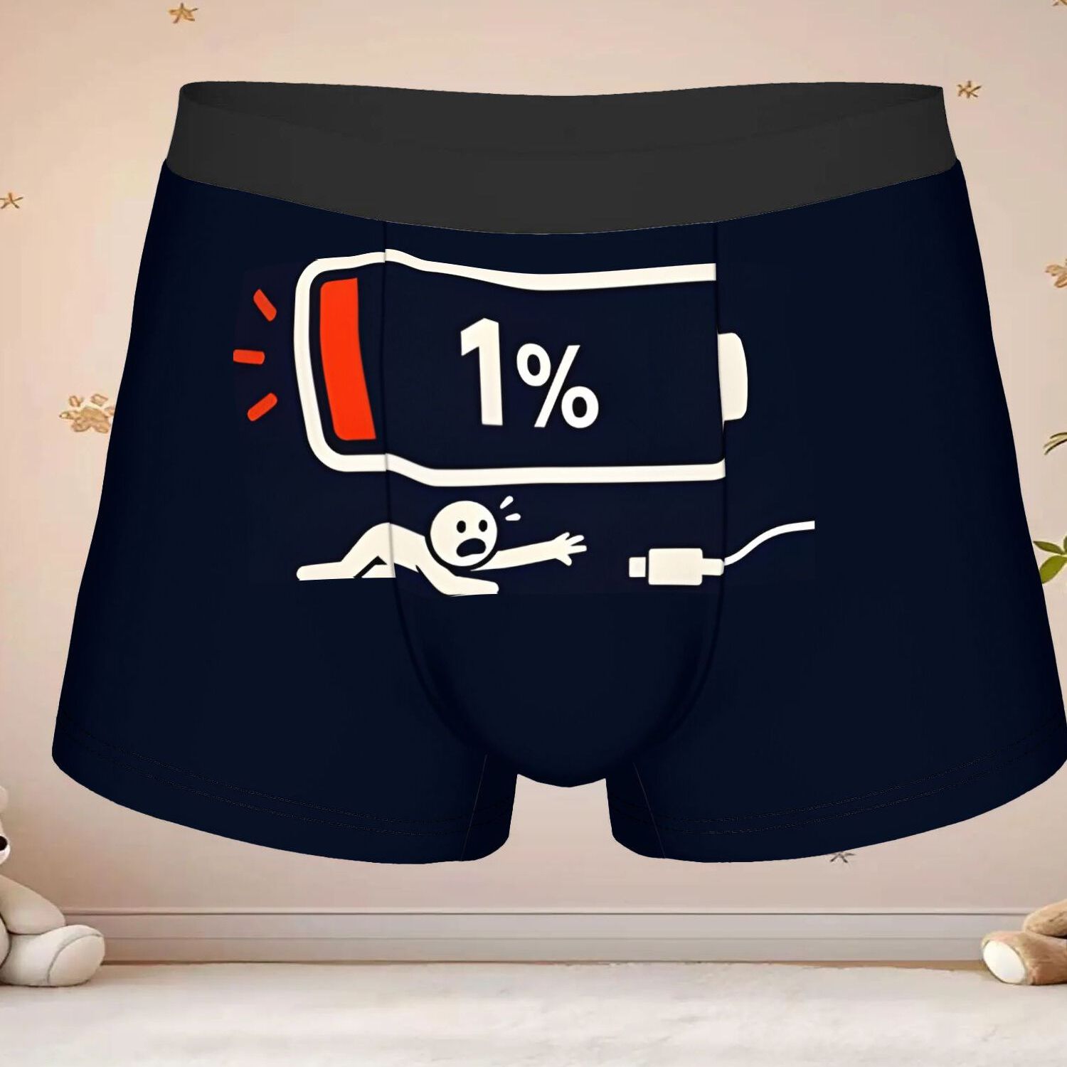 TEMU 1pc Trendy 1 Percent Minimal Underpants Breathable Panties Men Underwear Comfortable Shorts Boxer Briefs Breathable Elastic Waistband Print