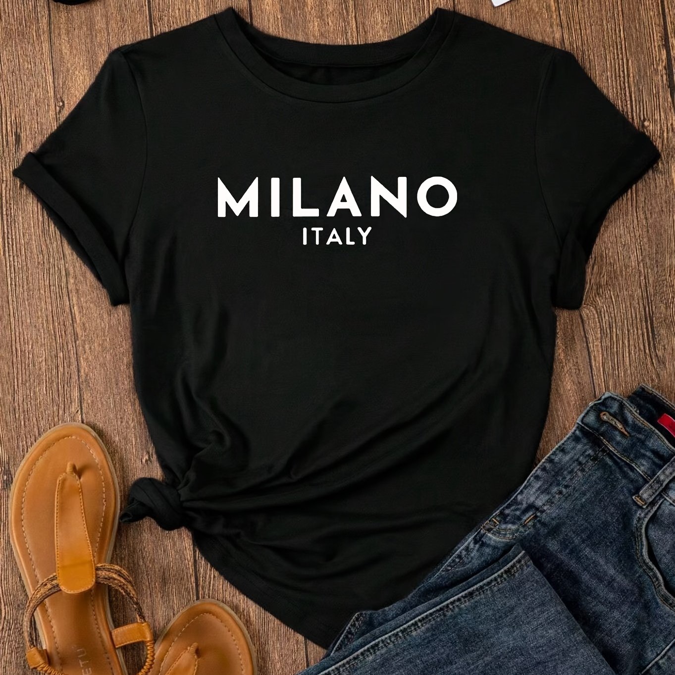 Letter Print Crew Neck T-shirt, Casual Short Sleeve T-shirt For , Women's Clothing