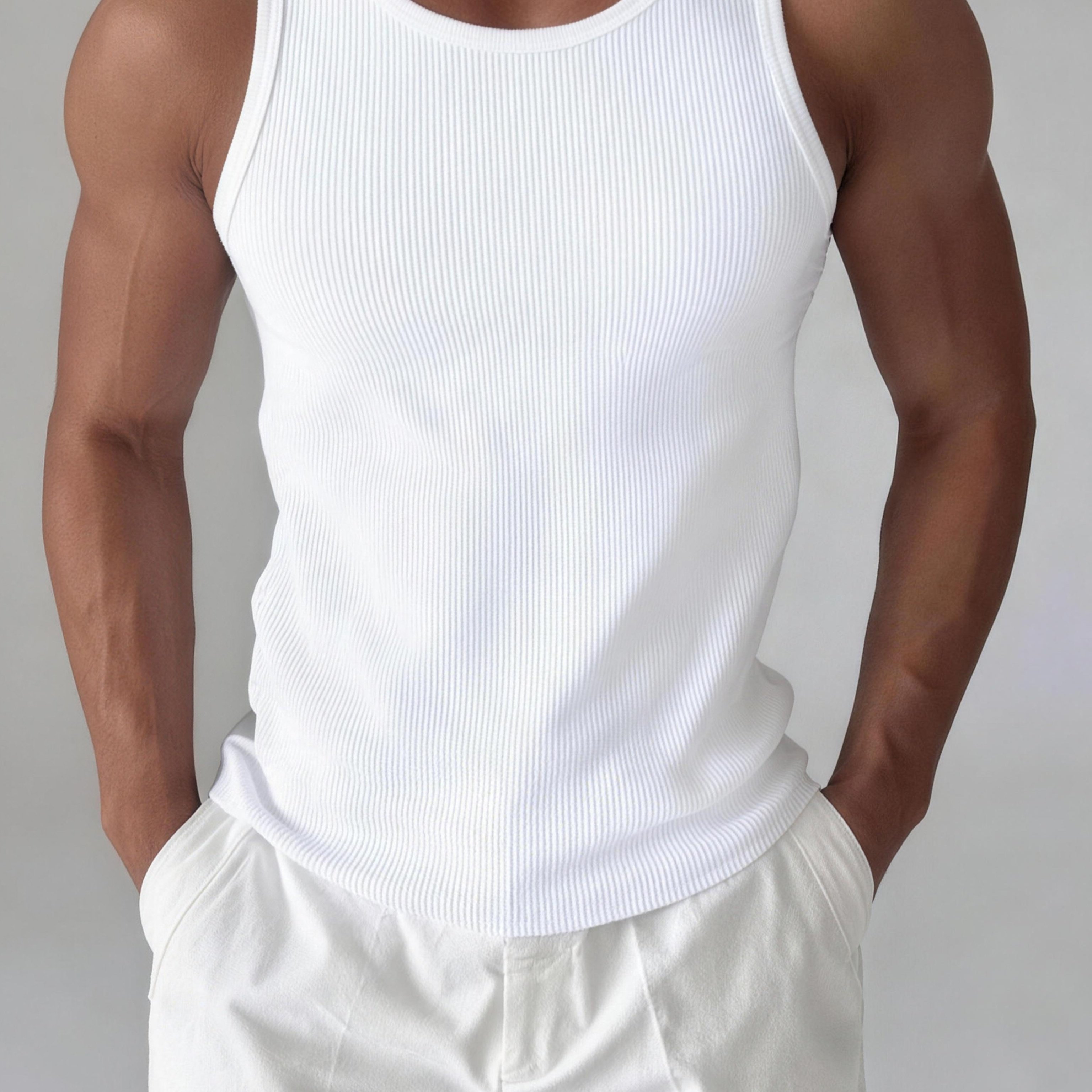 Men' Top, Men's Sports Vest, Slim Fit, Heavyweight Stretch Vest Top, Sleeveless Waistcoat