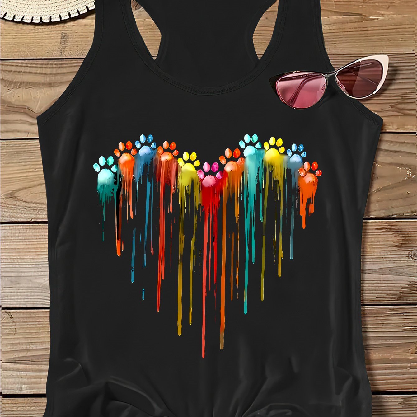 TEMU Plus Size Women's Fashion Round Neck Creative Paw Print Fluid Heart Print Vest