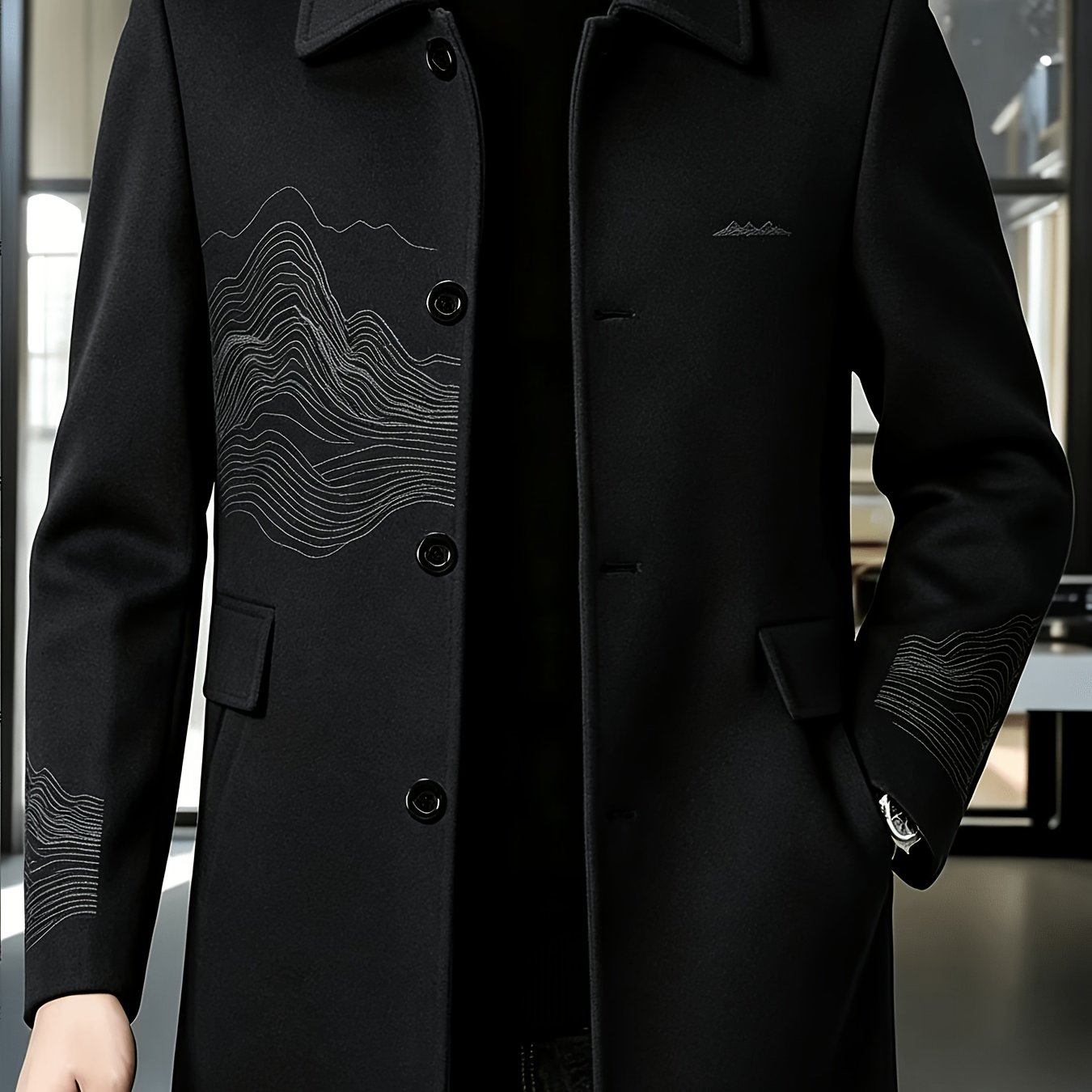Image of Men's Landscape Notch Lapel Single-breasted Mid-length