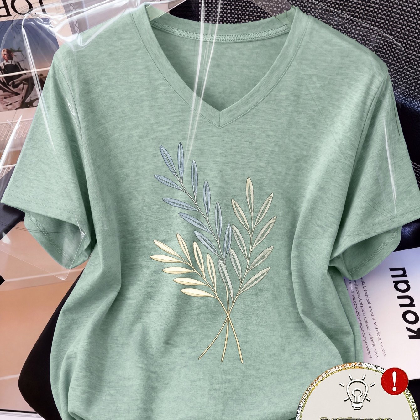 TEMU Plus Size Women's Plant Leaf Print V-neck Short Sleeve T-shirt. Loose Casual Fit. Summer Daily Versatile Top. Ideal For Vacation And Travel.
