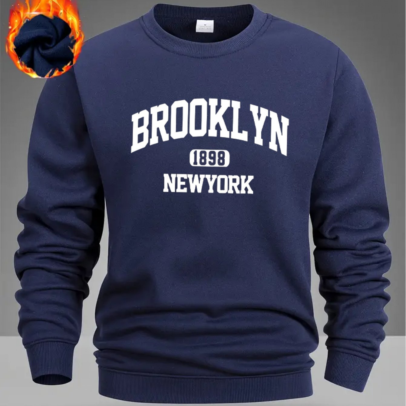 TEMU Men' Piece Fleece-lined Thick Brooklyn Print Sweatshirt | 1898 Classic Round Neck Pullover With Print, Easy Loose Casual All-match Top For