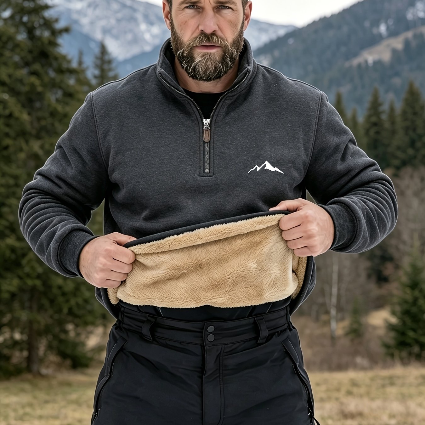 TEMU Men's Autumn/winter Fleece Quarter-zip Sweatshirt, Warm Base Layer Pullover Top With Stand Collar, Versatile Outdoor & Daily Wear