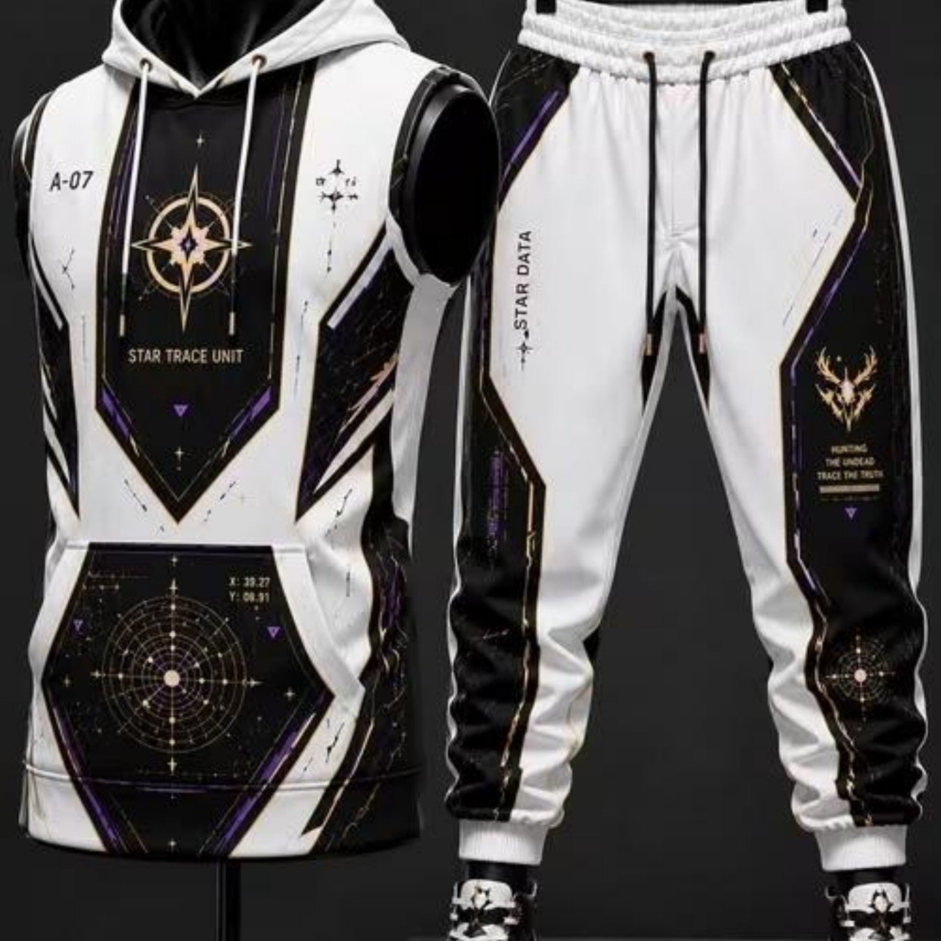 TEMU 2pcs, Men's Popular Casual Sports Suit, Men's 2pcs Set, Sports Hooded Sleeveless Top   Sports Drawstring Trousers, Fashionable Digital Printing,
