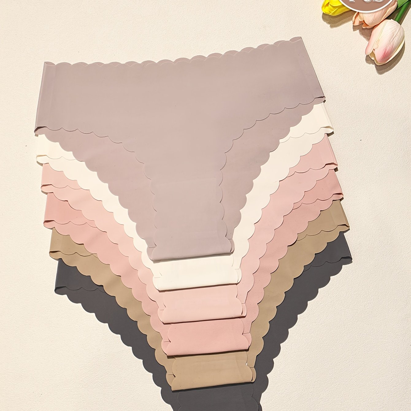 6-pack Elegant Solid Color Seamless Women's Panties - Breathable And Quick-dry Nylon, Scalloped Wave Hem, Stretch For Yoga, Fitness, Dance