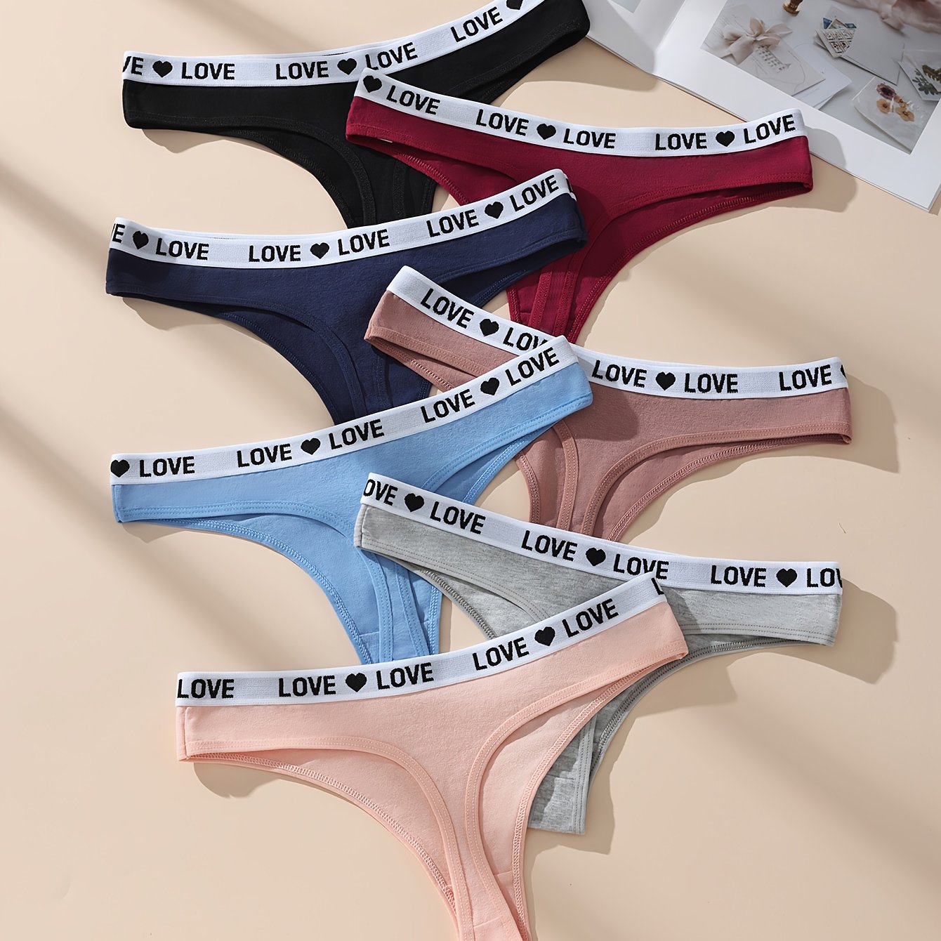 Image of 7pcs Women's Fashion Underwear, Sexy Low Waist Love Letter Belt, Comfortable Elastic Underwear, Breathable Fabric, Comfortable Underwear