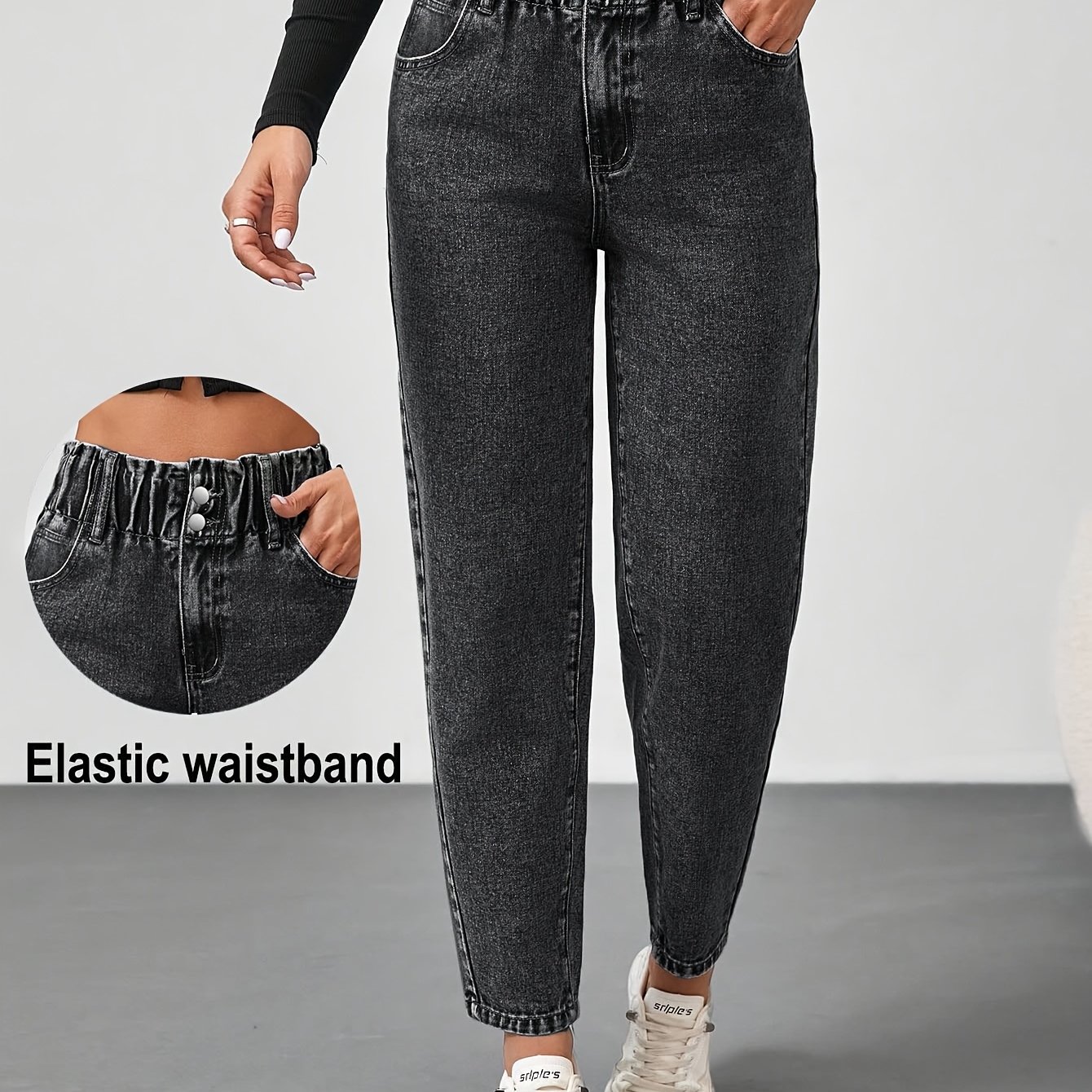 Image of Black Gray Straight Leg Women's Jeans