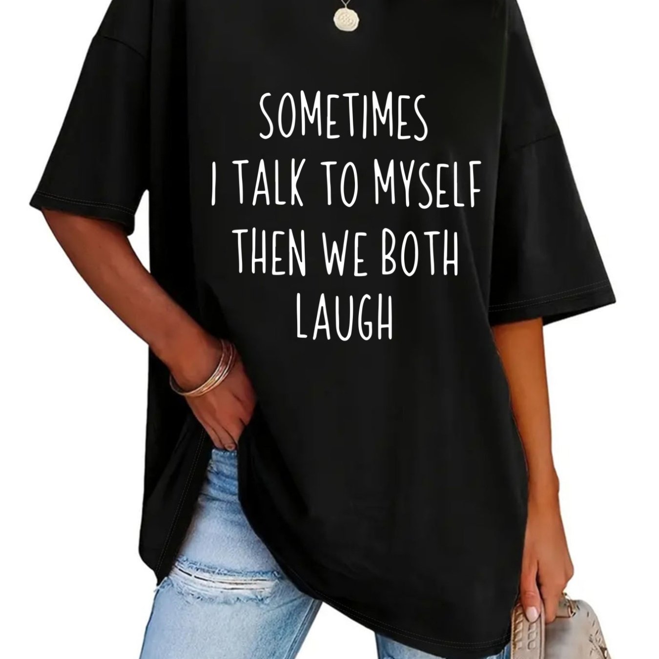 TEMU Plus Size, Pattern Print Fashion Round Neck T-shirt Plus Size