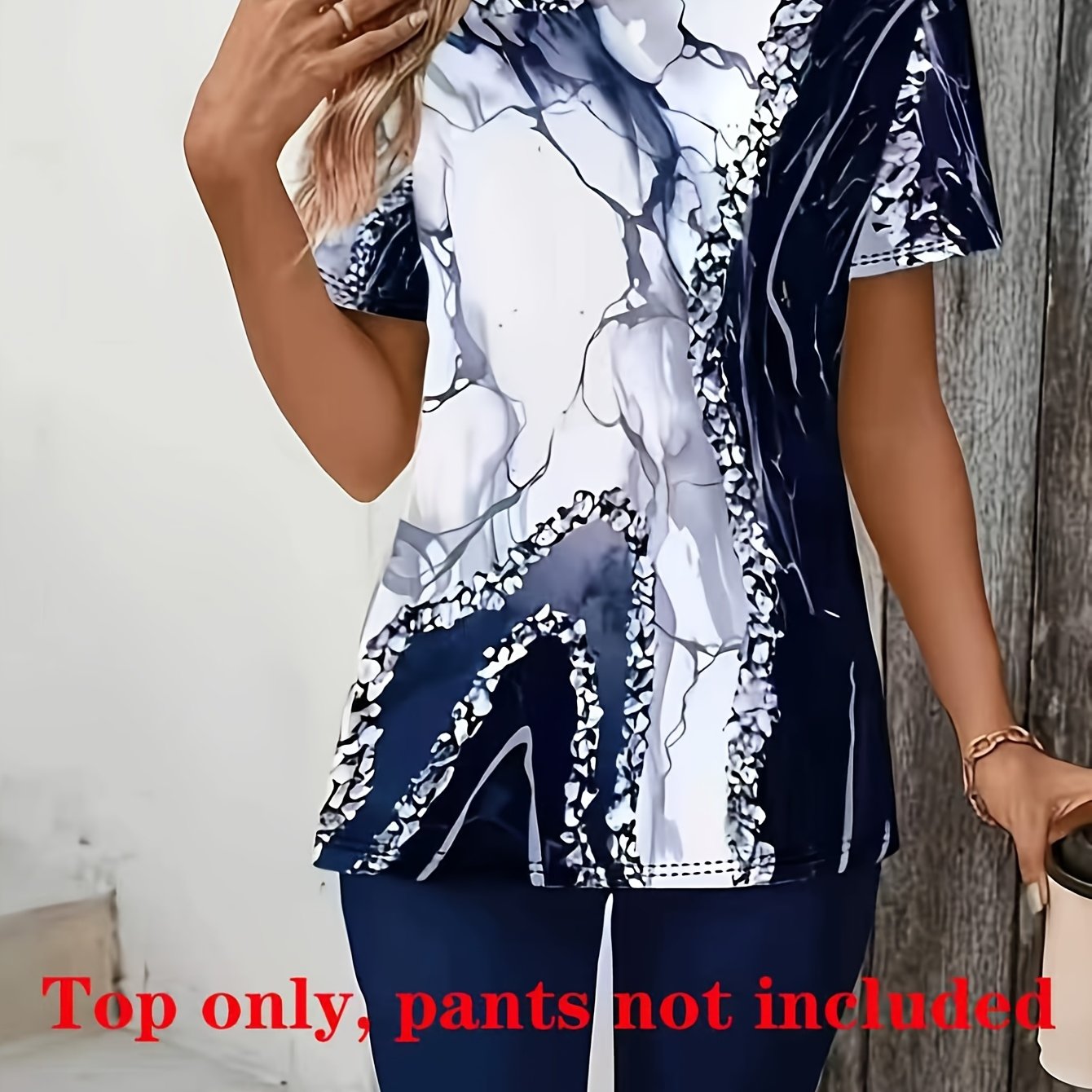 TEMU Women's Elegant Fashion Geometric Pattern Casual Short Sleeve Single Piece T-shirt Top