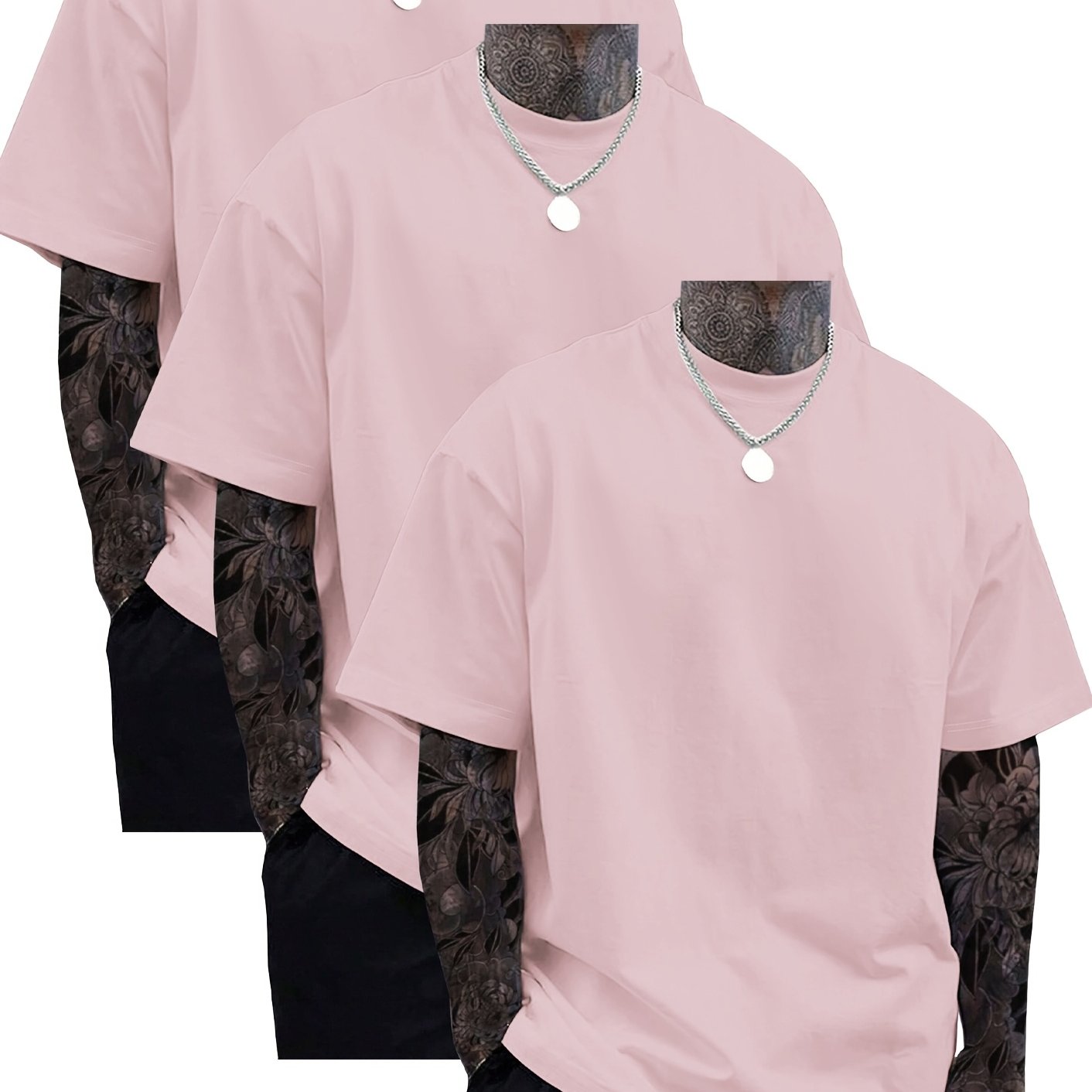 TEMU 3pcs Set - Breathable, Loose And Fashionable Solid Color Men's Summer Round Neck Short Sleeve T-shirt, Daily Casual Short Sleeve, Same Style For