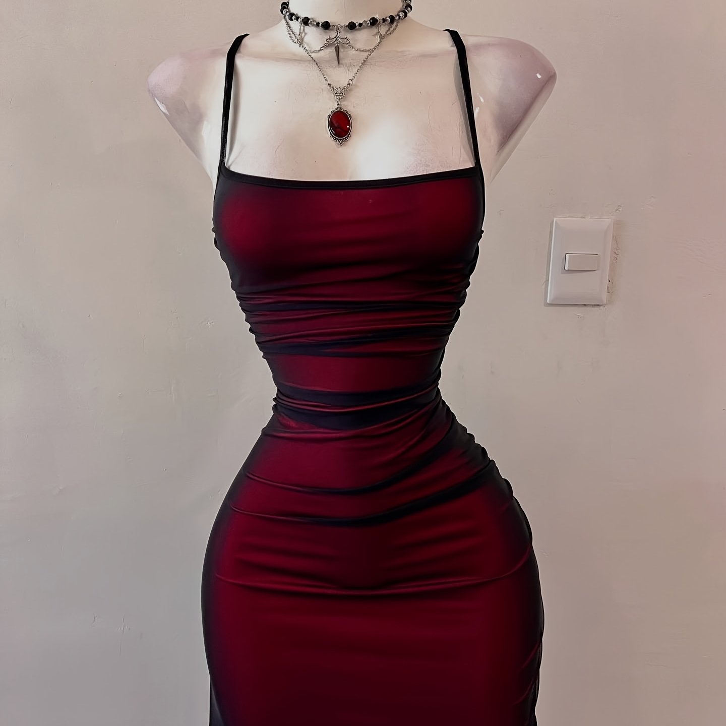 TEMU Vintage Red And Black Color-block Dress
