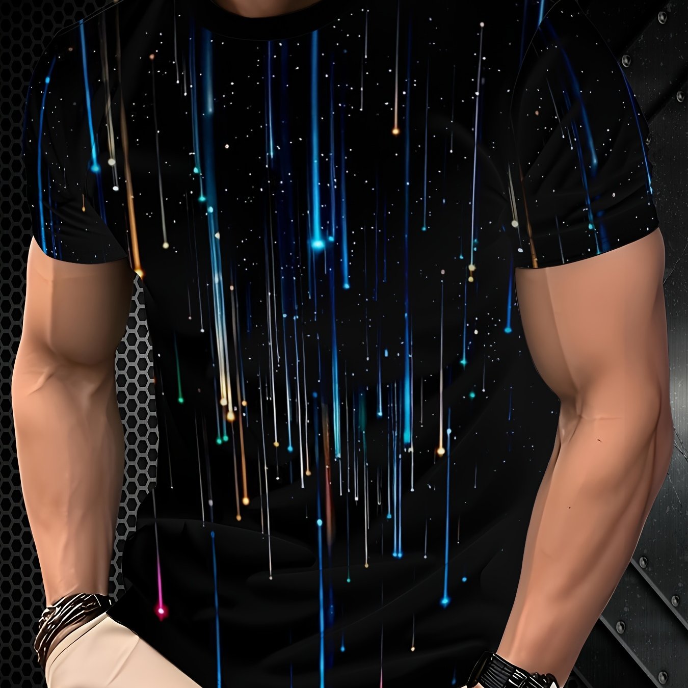 TEMU Men's Fashion Trend Printed Casual Short-sleeve T-shirt - Comfortable And Durable Polyester Fiber Fabric, Suitable For Daily Wear And Vacations,
