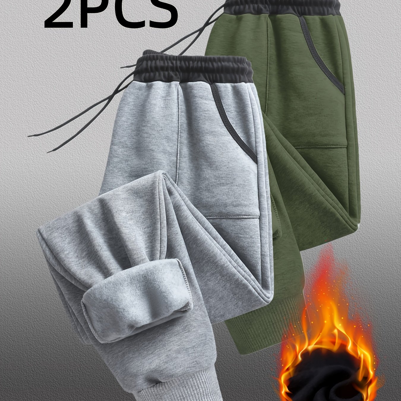 TEMU 2pcs Jogger Pants Compatible For - High-elastic Warm Winter Running Pants With Double & Drawstring Waist, Soft Casual Outdoor Joggers Suitable