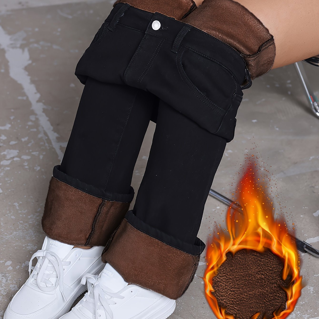 2024 Trend Elastic Women's Jeans, Fleece-lined, Thickened, Warm, And Height-enhancing Women's Denim Trousers