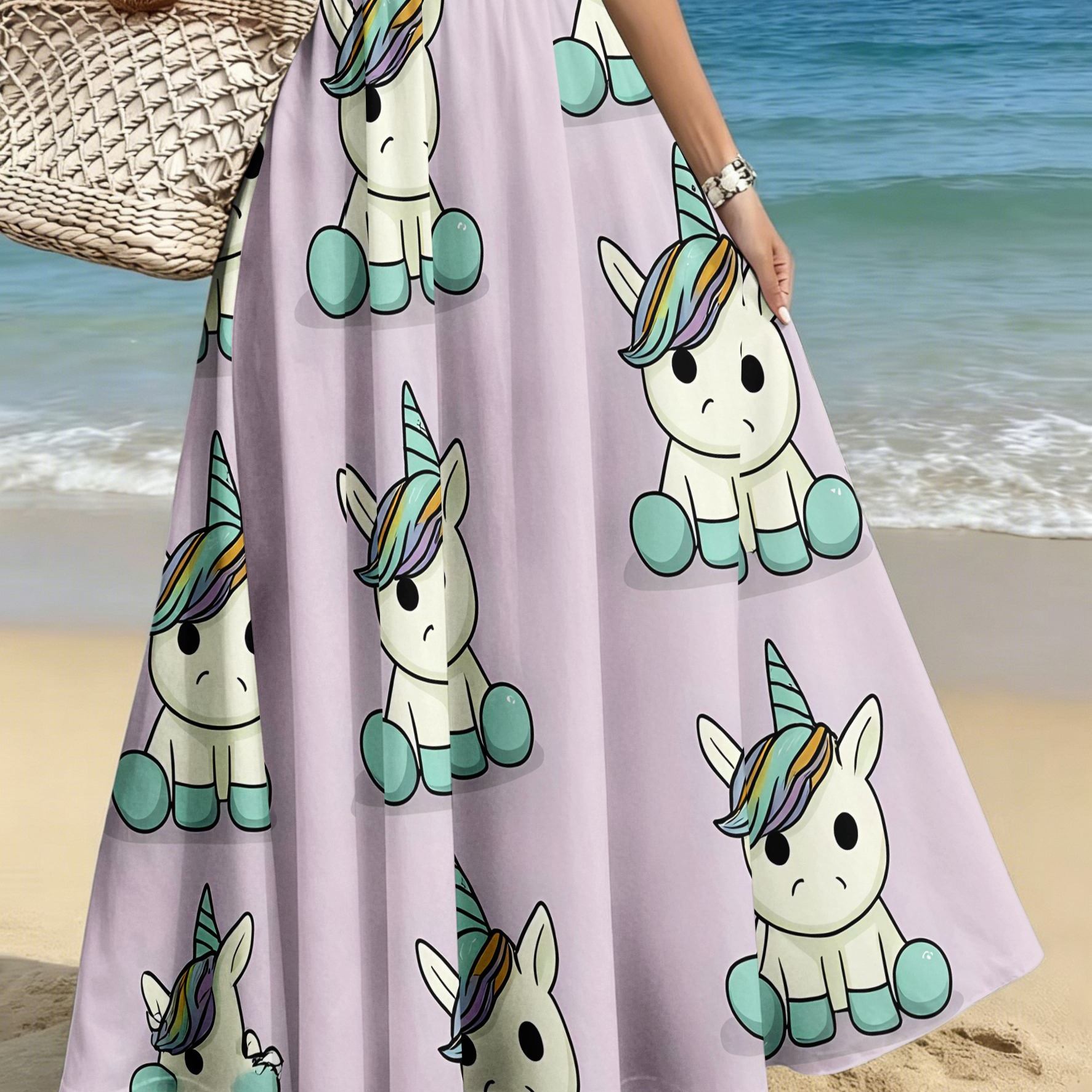TEMU Plus Size Women's Elegant Fashion Skirt, Casual Printed Midi Skirt, Cute Unicorn Pattern, /casual/date/party/beach Women's Skirt, Mother's Day