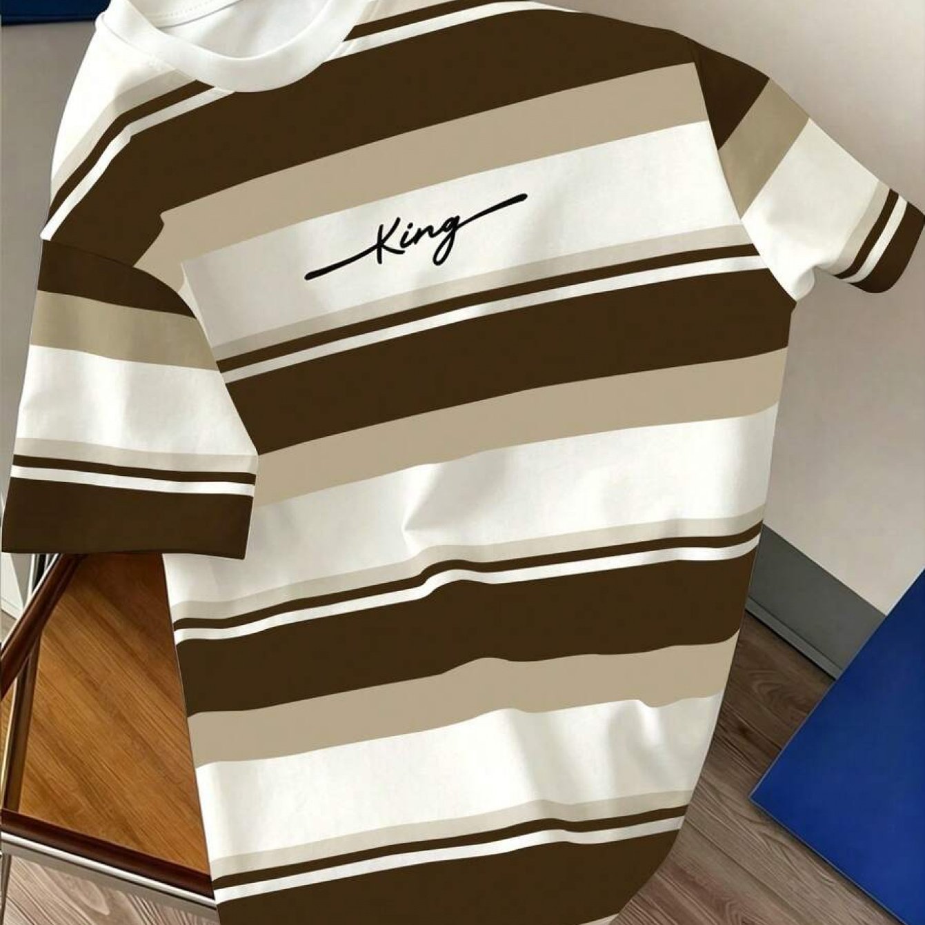 TEMU Men's Contrast Striped Short Sleeve Casual T-shirt, - -t-shirt Breathable Quick-dry Skin-friendly Comfortable Men' Casual Top [printed Design â