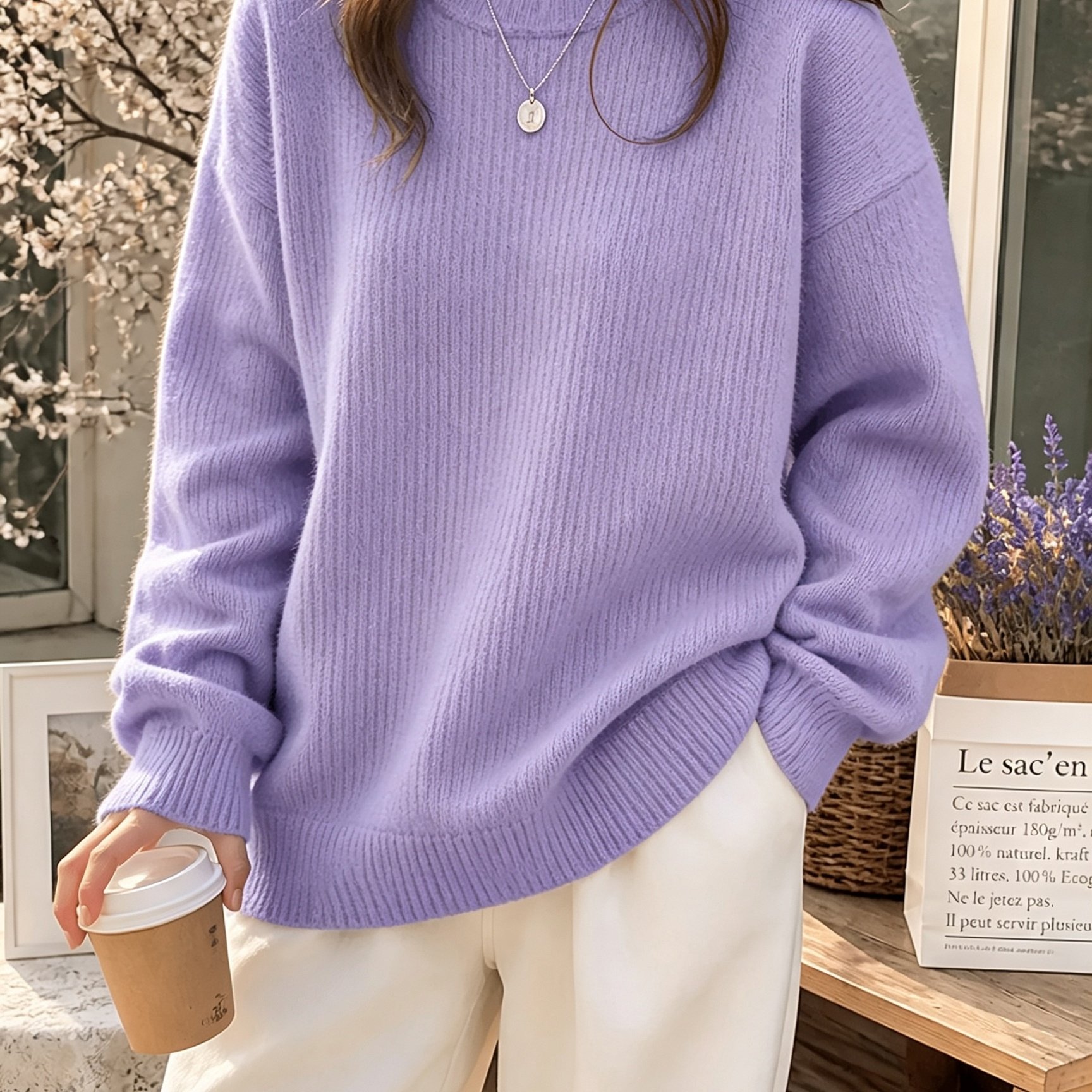 TEMU Women's Soft Loose- Neck Sweater - Solid Color Pullover, Machine Washable Oversized Sweater Suitable For , Casual Daily Wear & Layering, Cozy