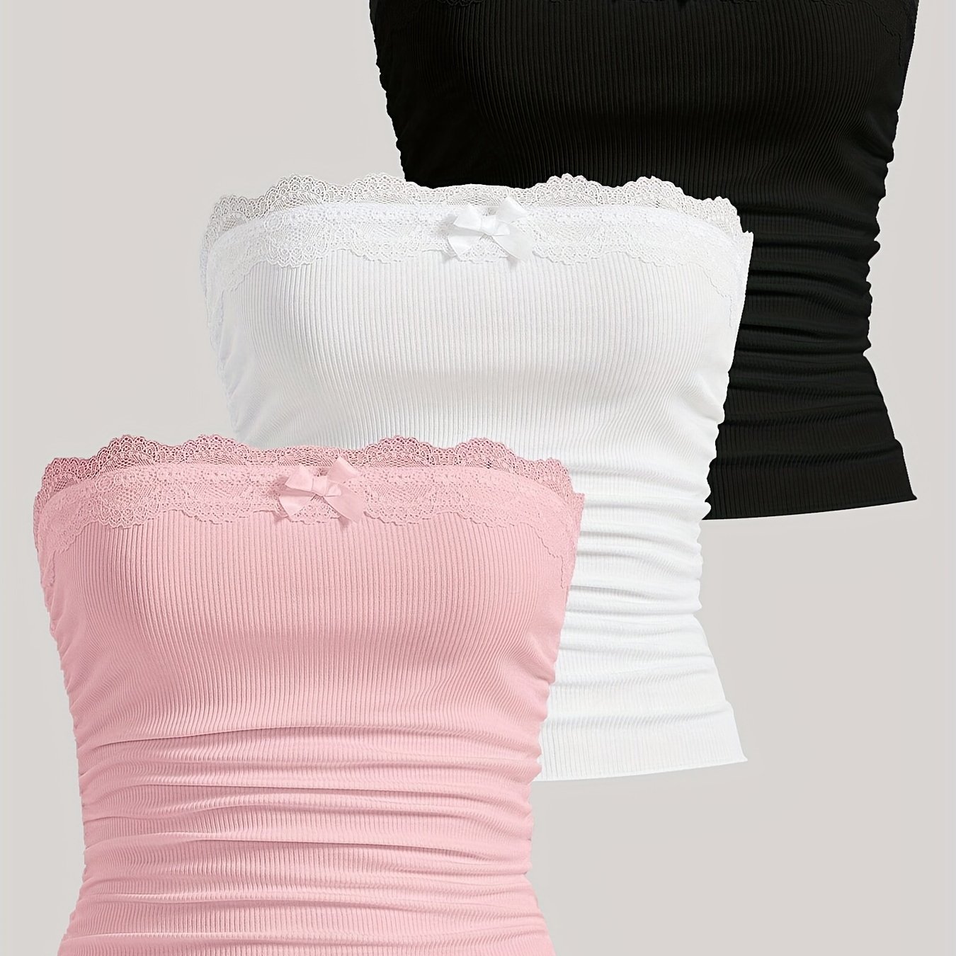 Summer Outing Lace Pleated Bow Front Blouse 3pcs Set