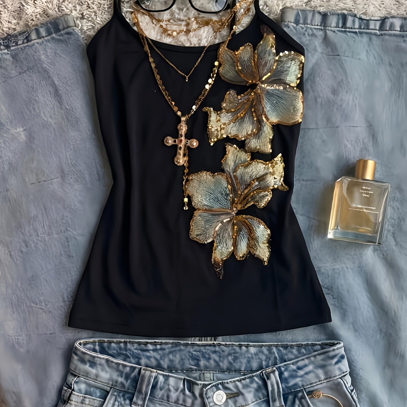 E-shop 3D Blumenmuster Trägerweste Damen Kurzes Slim Top Design Oberbekleidung und Innenbekleidung sind alles OK Pendeln Dating Reisen Vielseitige