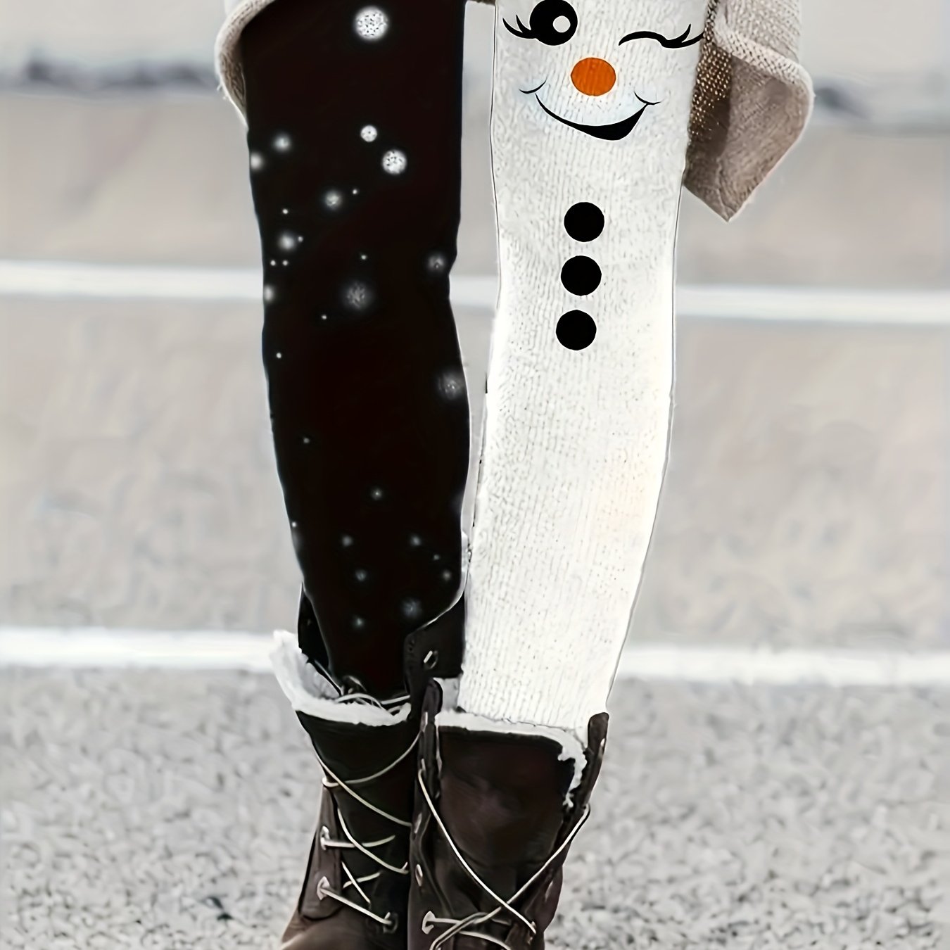 Christmas Snowman Black And White Print Girls' Gift Leggings For