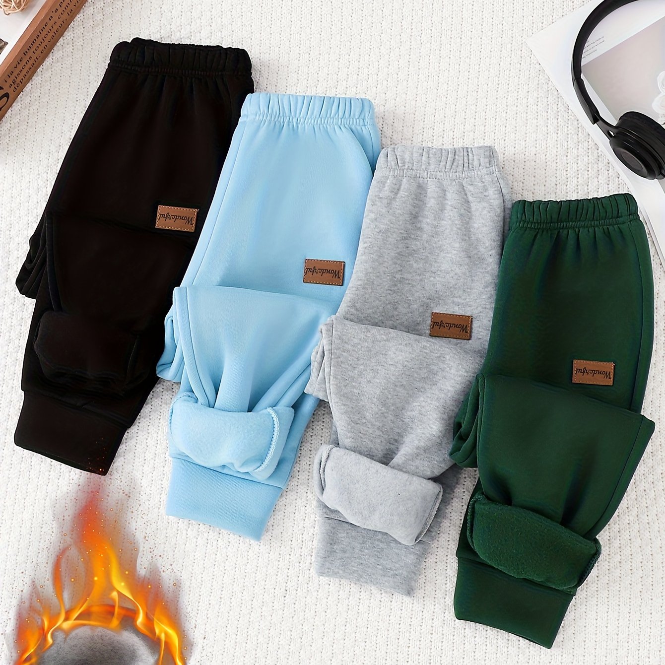 Image of 4pcs Set For Young Boys: Casual Preppy Style, Comfortable, Fashionable, Simple, Practical, Versatile, With Zhangcai Decoration, Soft, Comfortable, And Thickened Pants, Perfect For Outdoor