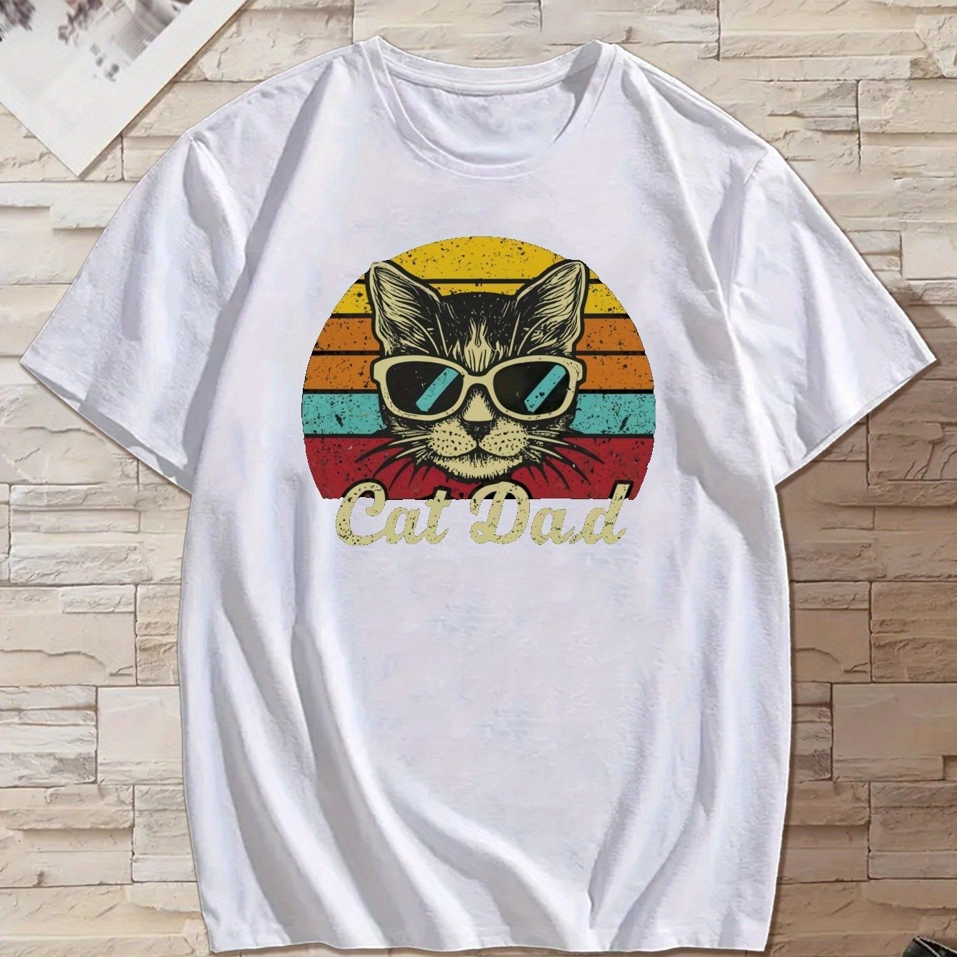 TEMU Cat Dad Men's Short Sleeve T-shirt Summer T-shirt Top