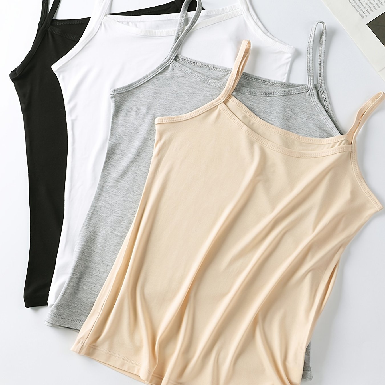 4pcs Soft Solid Cami Tops, Comfort & Skin-friendly Elastic Wearable Tank  Tops, Women's Lingerie & Underwear
