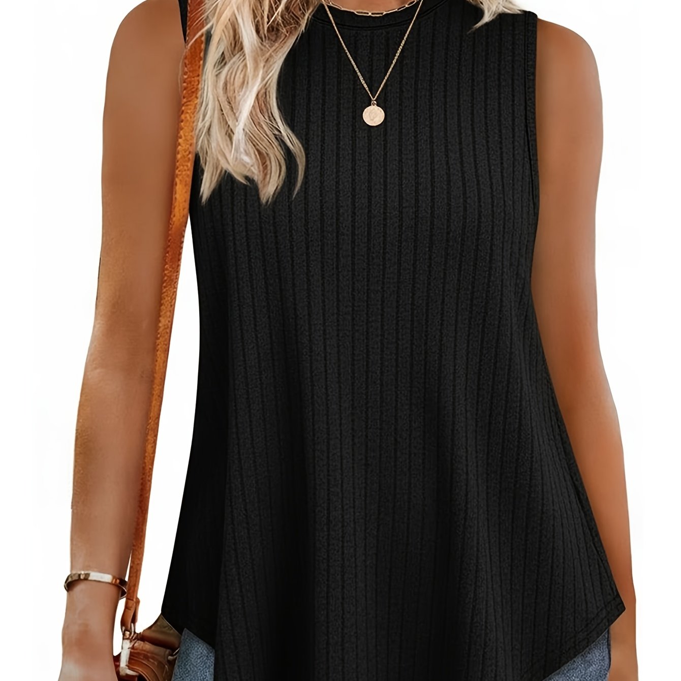 TEMU Women's Comfortable Round Neck Shirt, Fashionable Elegant Loose Sleeveless Vest