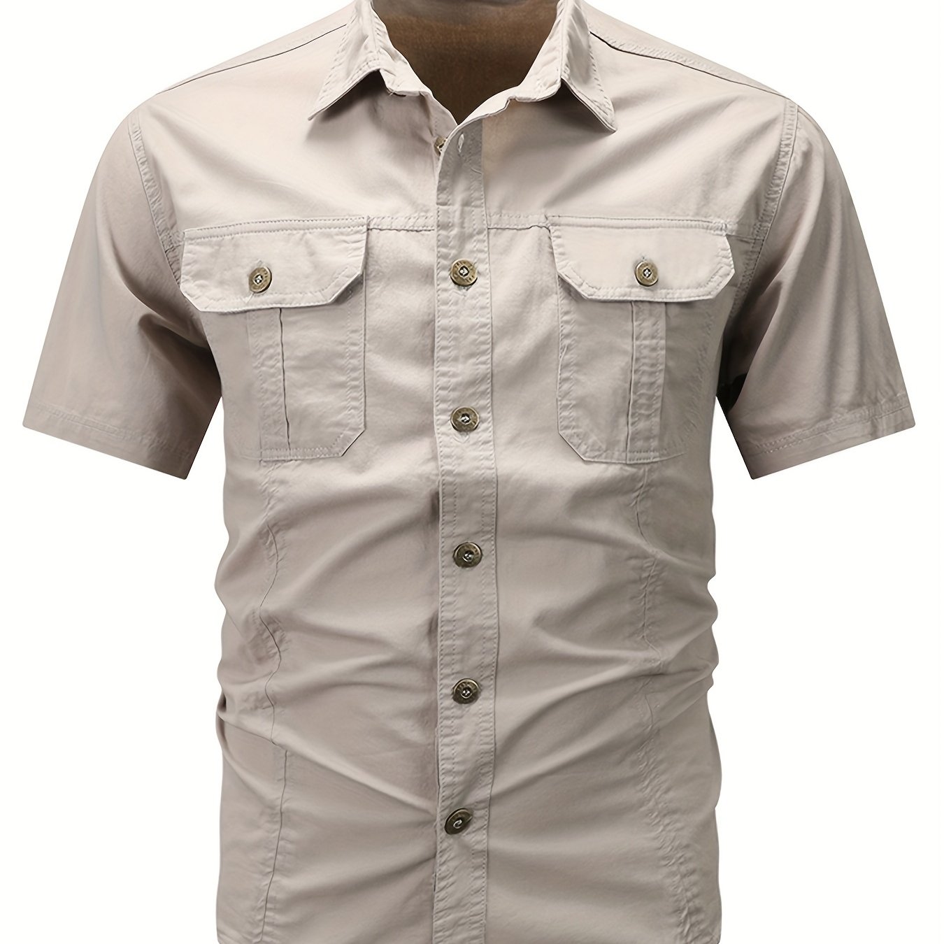 2024 Summer New Tooling Short-sleeved Shirt Men's Thin Double-pocket Washed Retro Casual Shirt