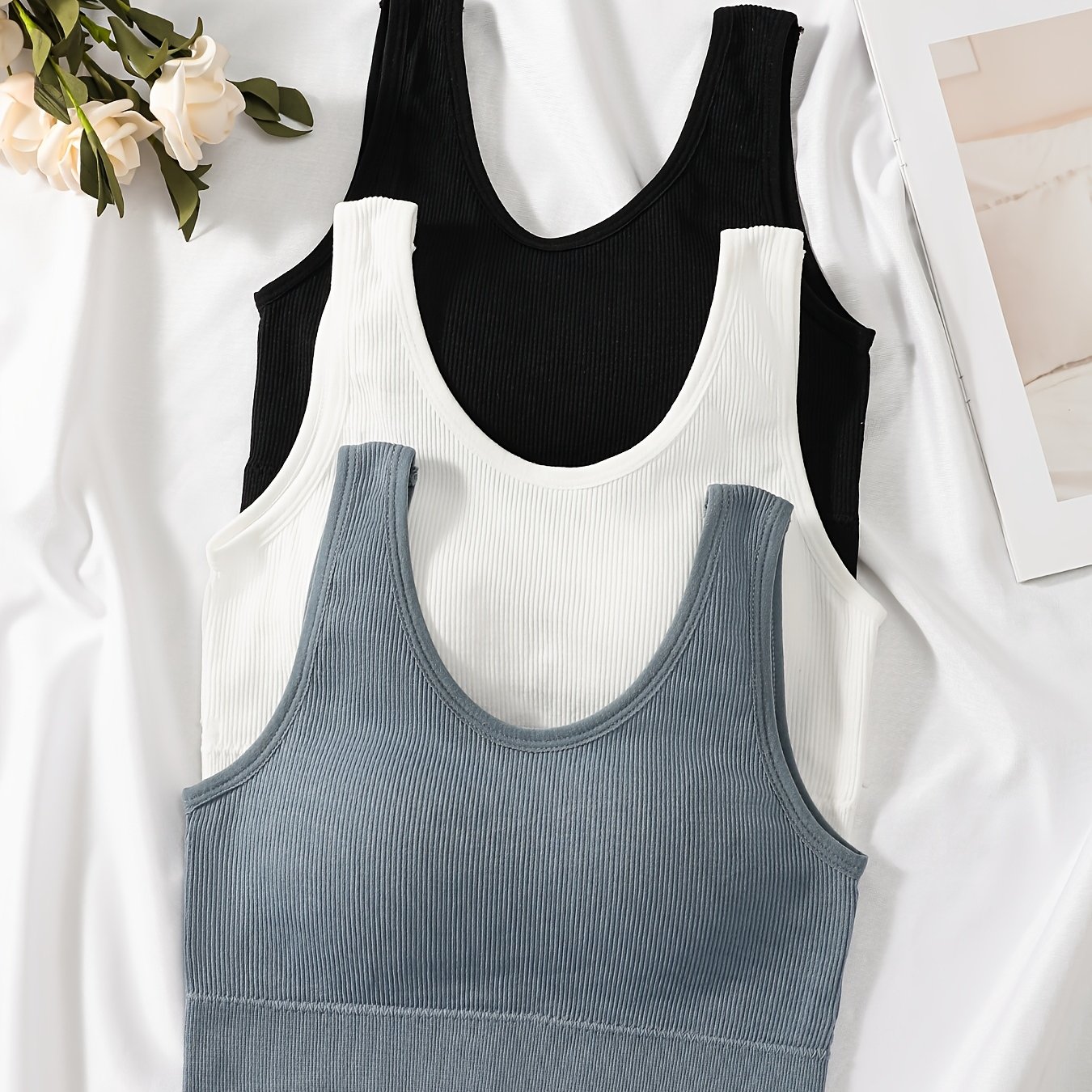 TEMU 3 piezas de camisetas tipo camisola sin con espalda de carrera para mujer, deportivas, de yoga , inalámbricas