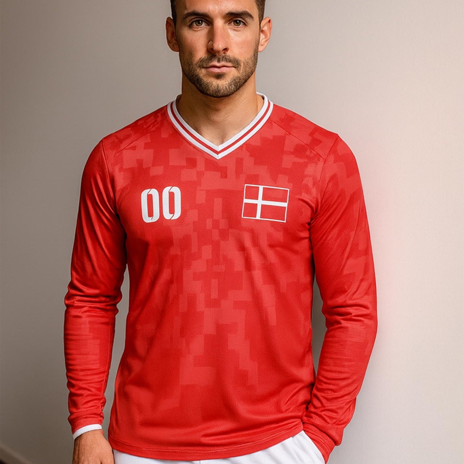 TEMU Europe Denmark Customize Your Own Jersey, Men's Sports Team Club Training V-neck Long Sleeve Football Top With Name And Number Printed On The