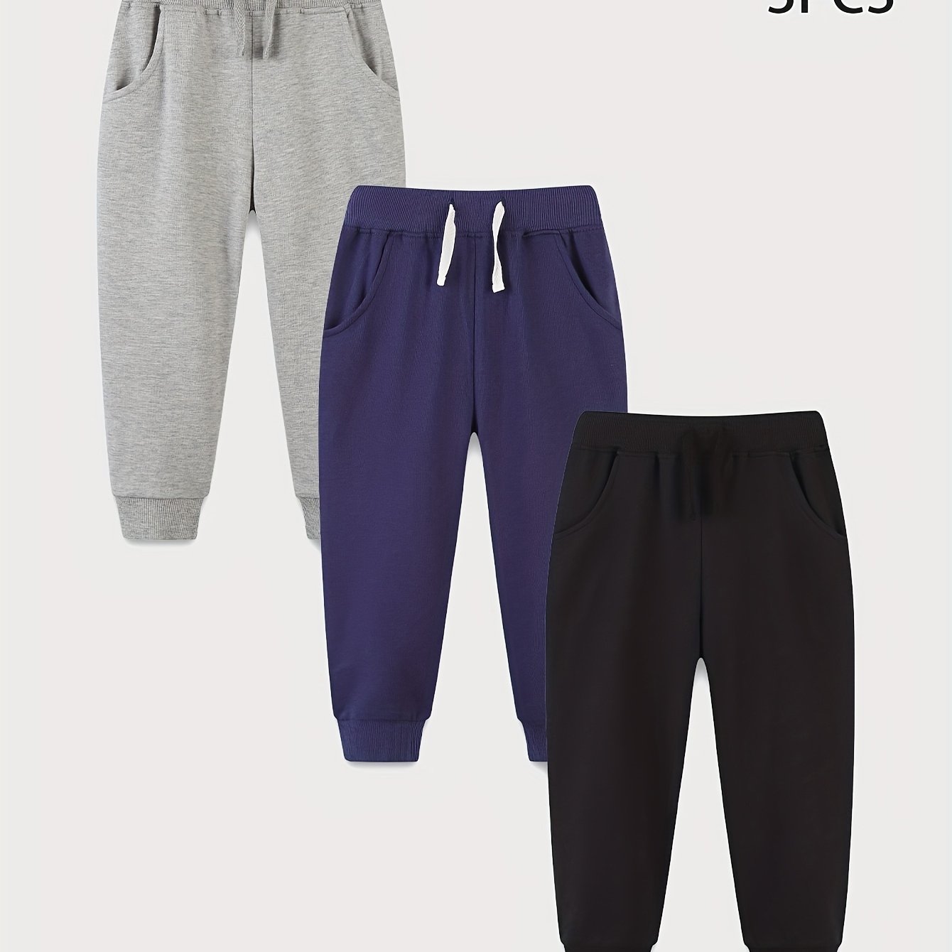 Image of 3pcs Set: Boys' Easy Style Solid Color Pure Sweatpants For Autumn And Winter. Are Leggings And Sports Pants, Suitable For Outdoor Leisure And Sports. For -7. Machine Washable With Elastic Waistband