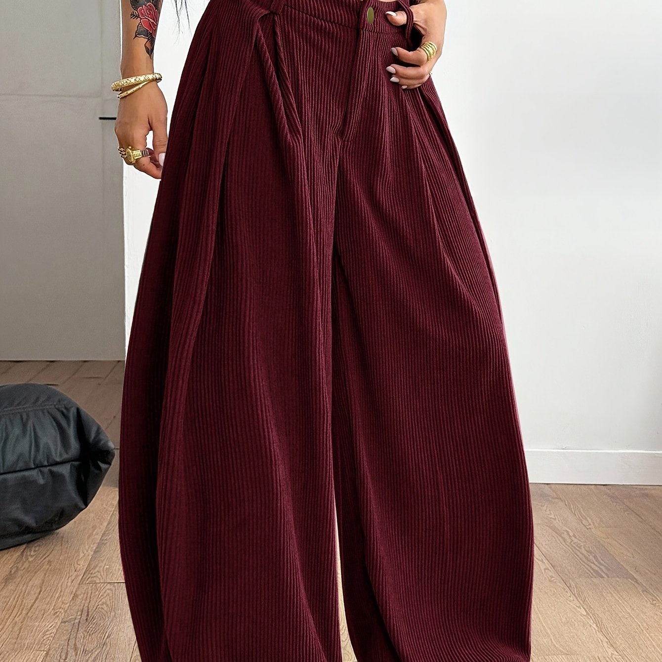 TEMU Zd260609016 Directional Style Women's Casual Solid Color Loose Wide-leg Long Pants