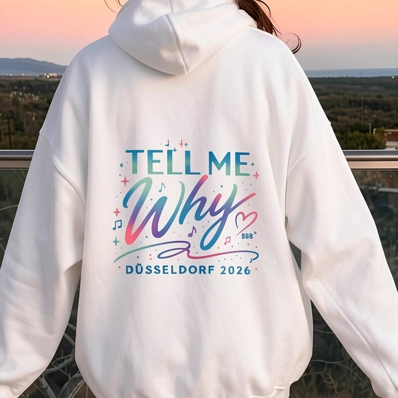 Image of Me Why 2026 Graphic Hoodie, Women's Hooded Sweatshirt, Colorful Music Note Print, Long Sleeve Pullover With Hood, Loose Fit Streetwear, Festival Outfit For Fall Winter, Travel And Daily Wear, Fleece